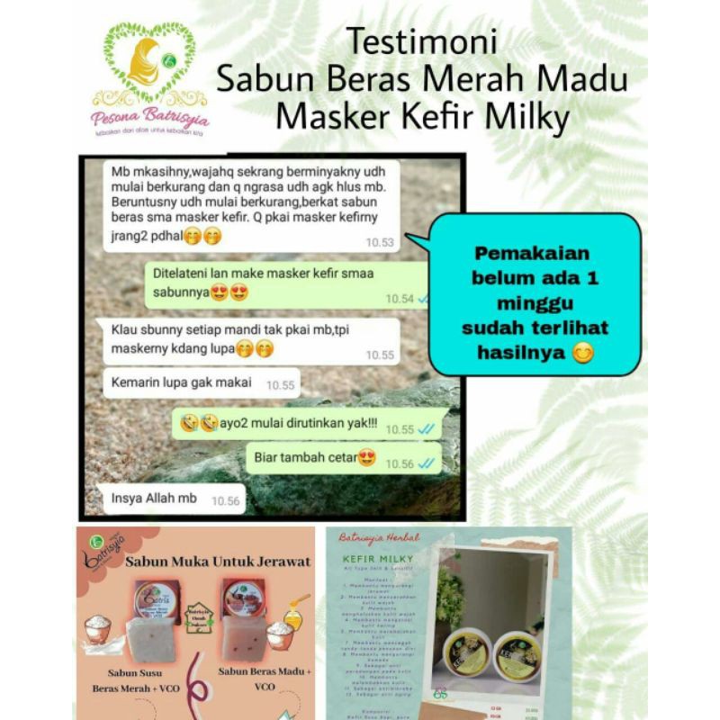 MASKER KEFIR BATRISYIA HERBAL/ KEFIR MILKY/KEFIR GALENDO/ KEFIR CHARCOAL/UNTUK KOMEDO/JERAWAT/BRUNTUSAN KERING BERMINYAK/KEFIR MASK SUSU BATRISYIA