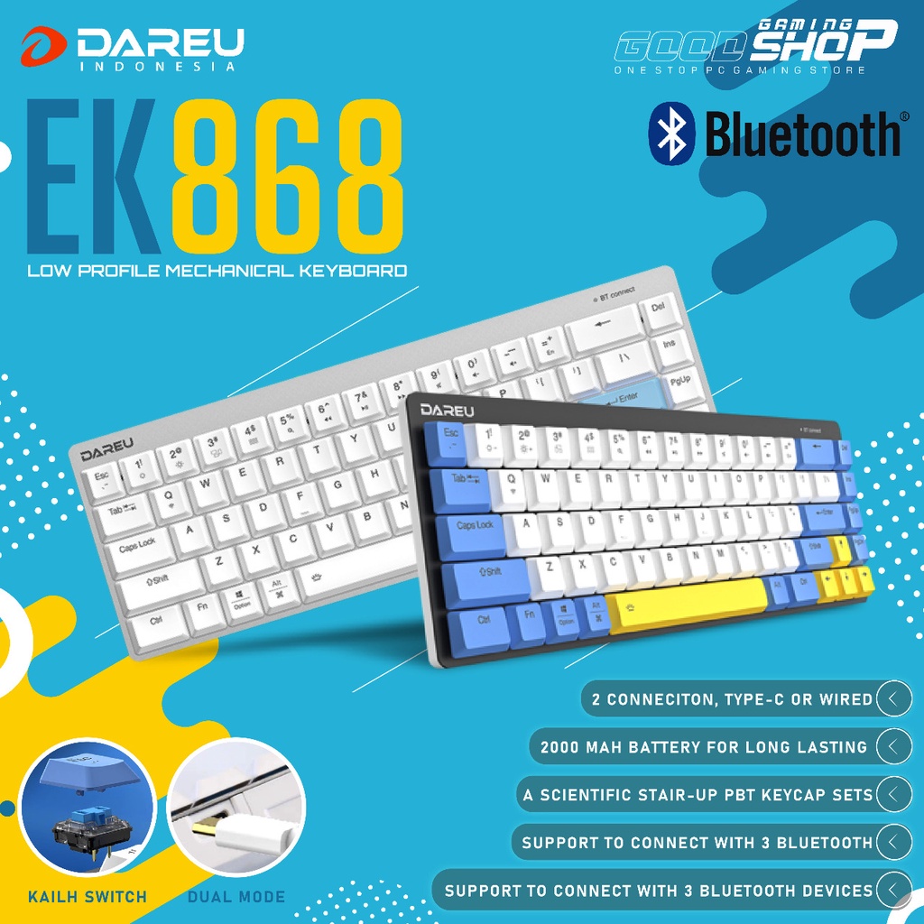 Dareu EK868 Low Profile Bluetooth 68% Mechanical Gaming Keyboard