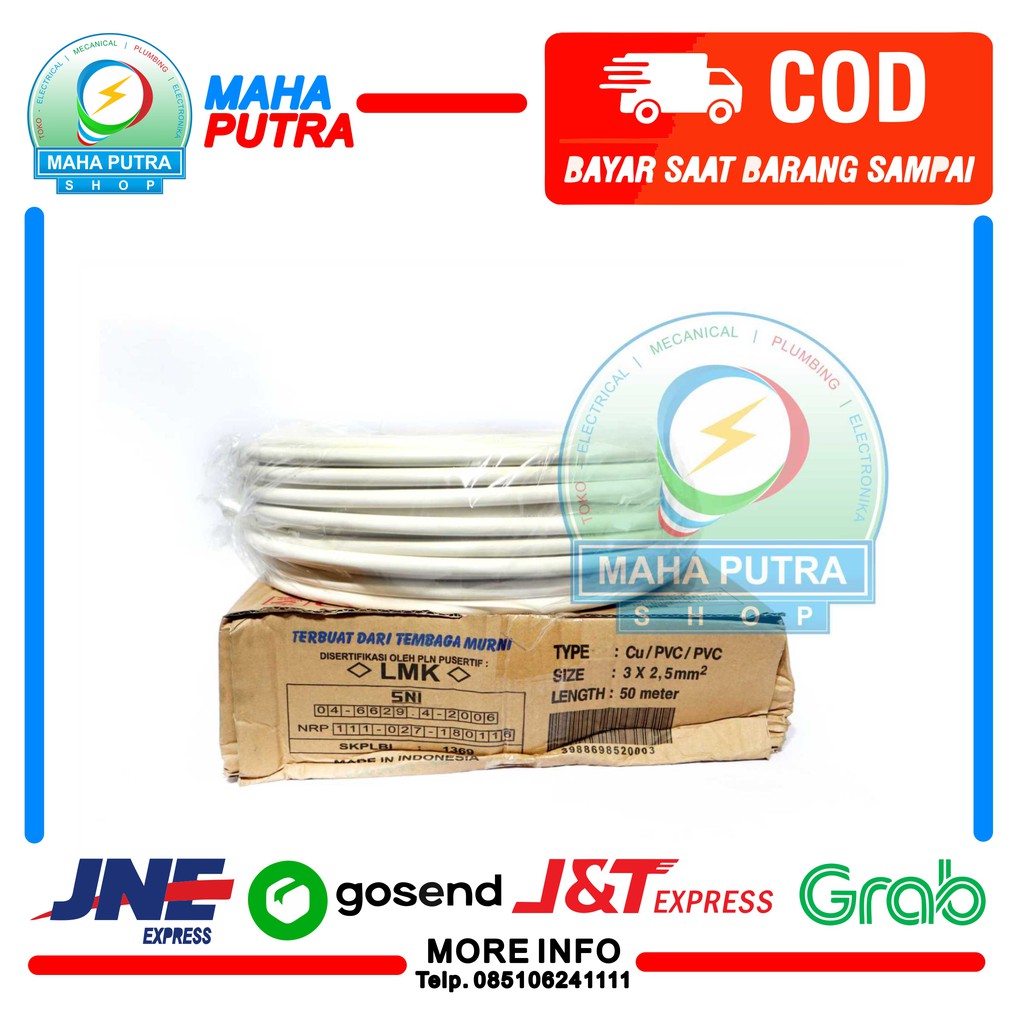 KABEL WARNA PUTIH NYM UKURAN 3X2.5 MM MERK VISICOM PANJANG 50 METER. KABEL LISTRIK BEST SELLER
