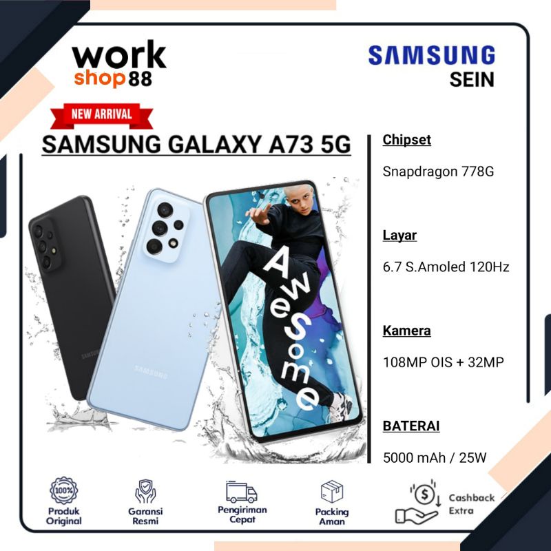 HP Terbaru Samsung Galaxy A73 5G 8/256 Ram 8GB Rom internal 256GB - New SEIN Original Garansi Resmi 