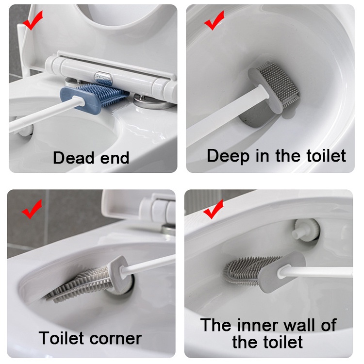 Set Sikat Pembersih Toilet Bahan Silikon Dengan Holder Untuk Lantai Kamar Mandi