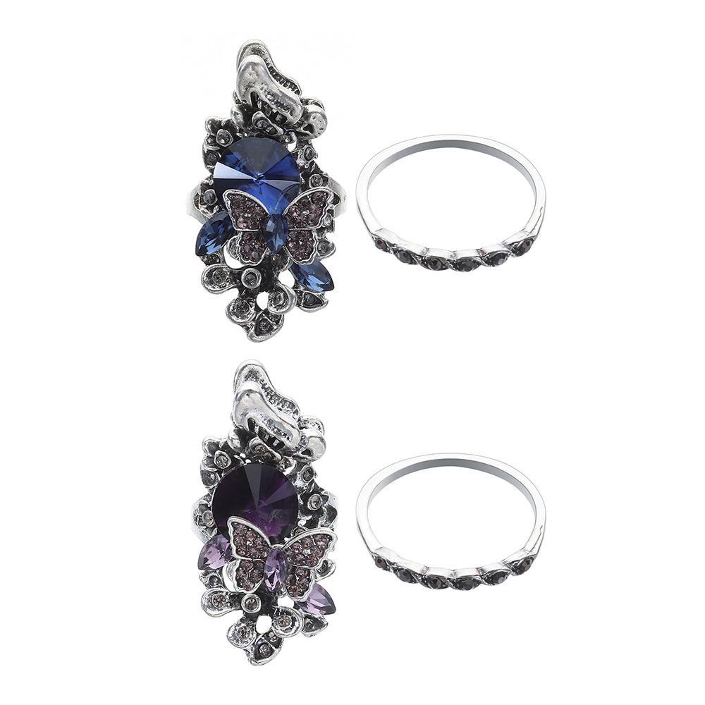 Lily Amethyst Set Cincin Aksesoris Pesta Hadiah Untuk Wanita Charm Jewelry Butterfly Ring