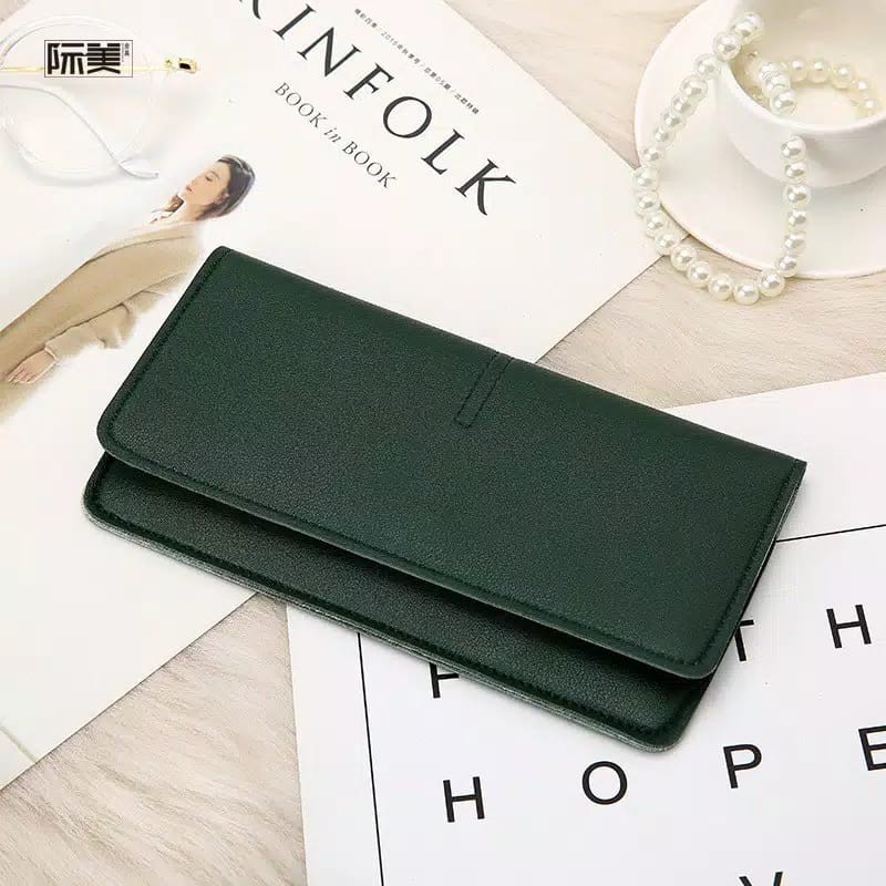 Forever Youth Dompet Lipat Tipis Dompet Panjang Wanita fashion Korea-Hijau