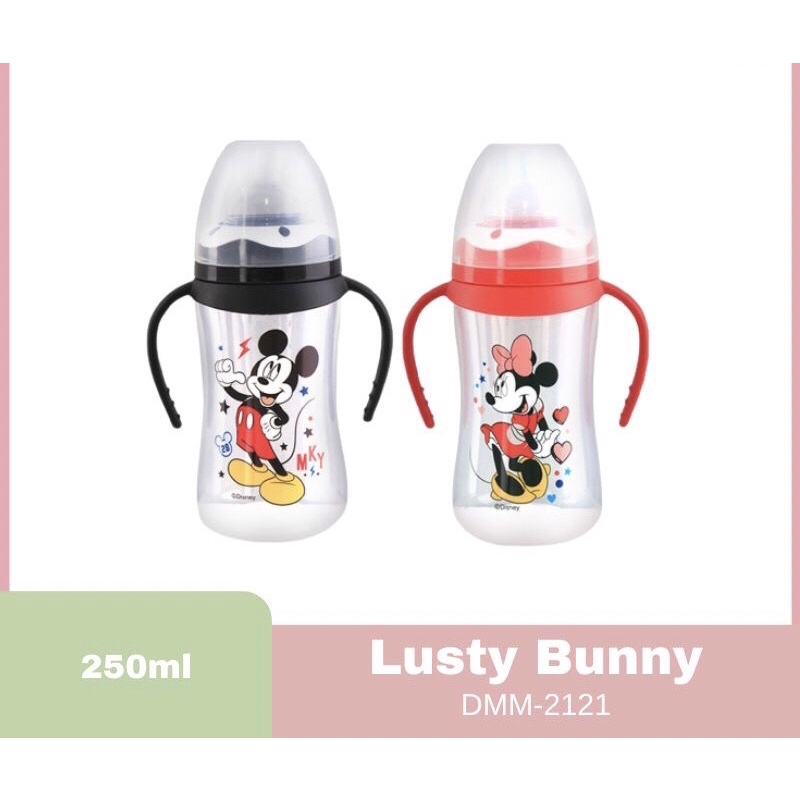 Lusty Bunny Disney Edition Feeding Bottle Mickey Minnie Botol Susu dengan HANDLE 125 ml 250 ml Lustybunny/Botol menyusui bayi