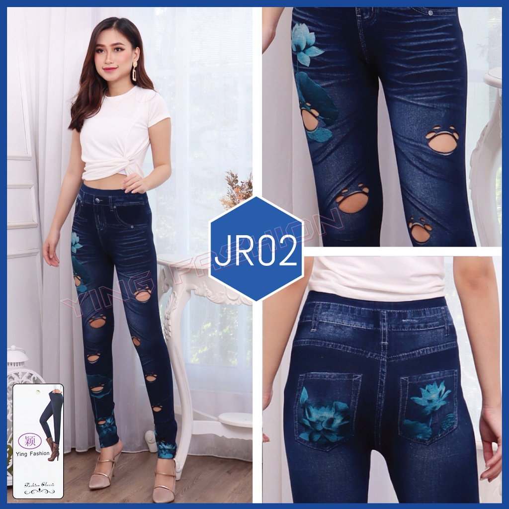 [Grosir Minim 6 pcs ]  Legging Ripped Jeans Import Wanita / Ripped denim Import Jumbo Wanita / legging jeans robek import / legging panjang wanita / legging fashion / legging jeans panjang