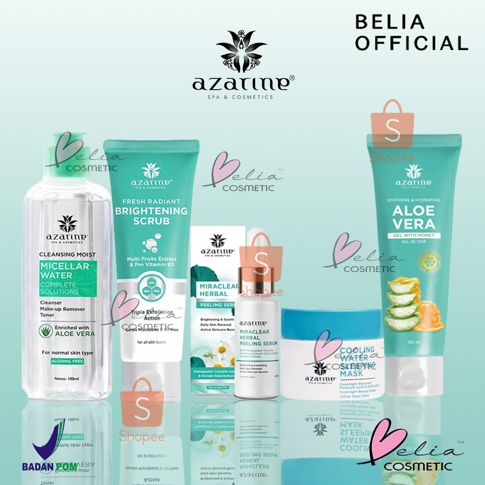 ❤ BELIA ❤ AZARINE Herbal Essential Glass Skin Goal Sleeping Mask, Peeling Serum, Aloe Vera (✔️BPOM)