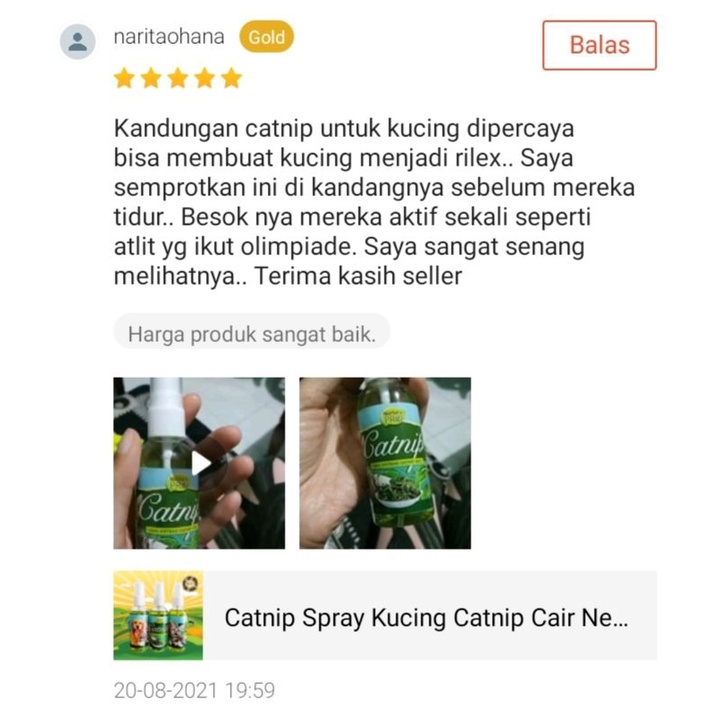 CATNIP SPRAY 60 ML - Mainan Kucing Catnip Kucing Catnip Cair Cat Mint Penghilang Stress Kucing Penurun Birahi