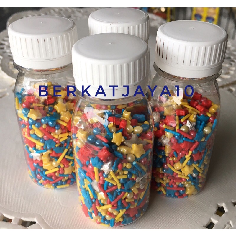 Sprinkles Confetti Hiasan Kue Bintang Merah Biru Putih Kuning 50gr