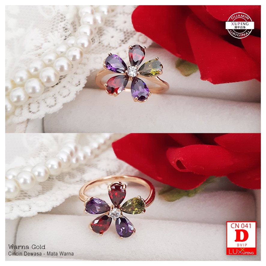 CN 041 Cincin Xuping Asli Premium Quality Permata Warna Perhiasan Lapis Emas Luxx Xuping