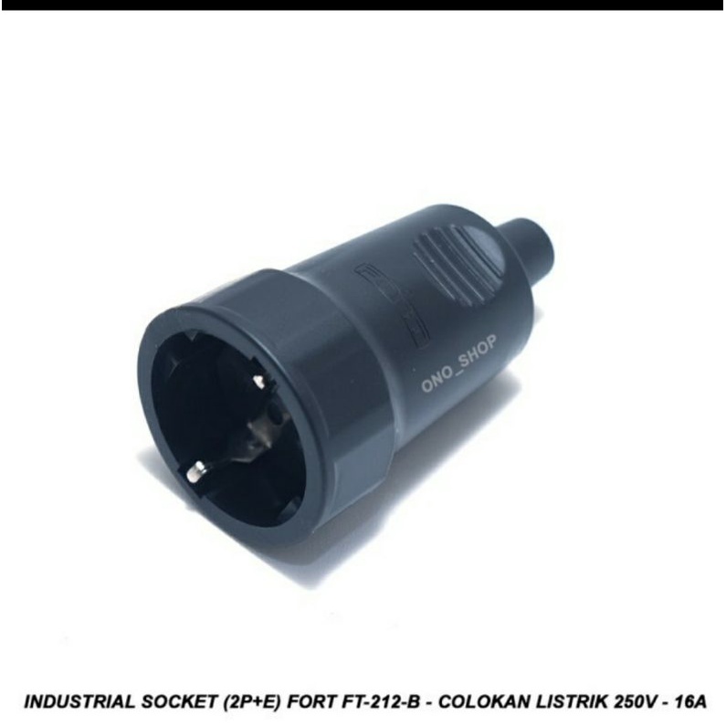 Fort Industrial Soket FT 212B HITAM (2P+E). Contra steker Karet waterproof. colokan listrik