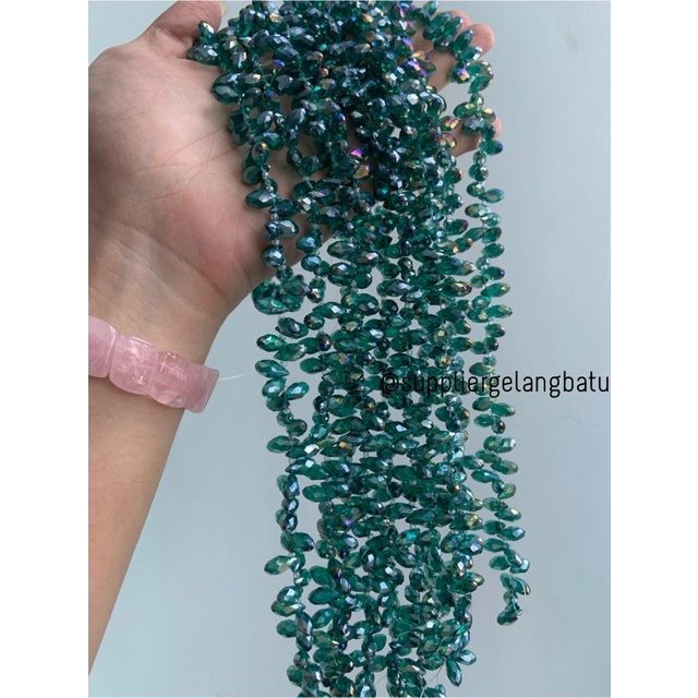 KRISTAL CEKO TETES AIR MATA 6MM hijau TOSCA GREEN QUART LUBANG SAMPING