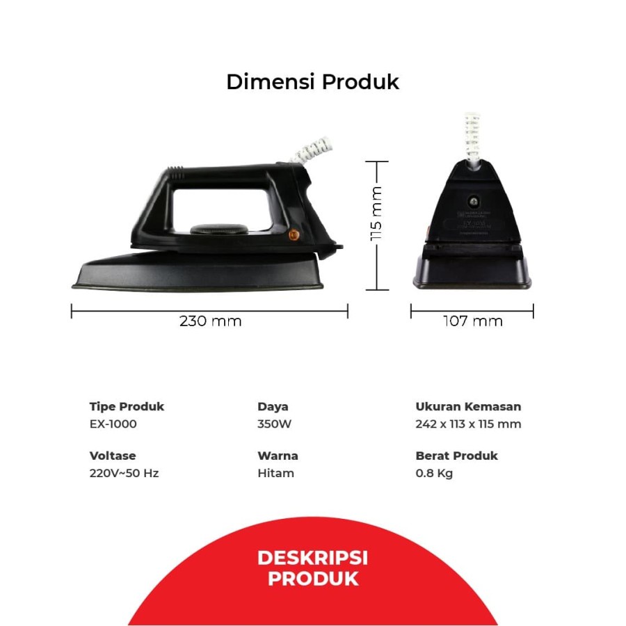 Setrika Listrik Maspion EX-1000 EX1000 Automatic Iron 350 Watt