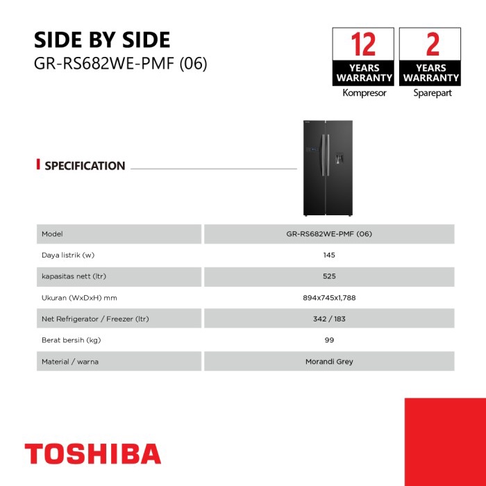 TOSHIBA Kulkas Side By Side GR-RS682WE-PMF