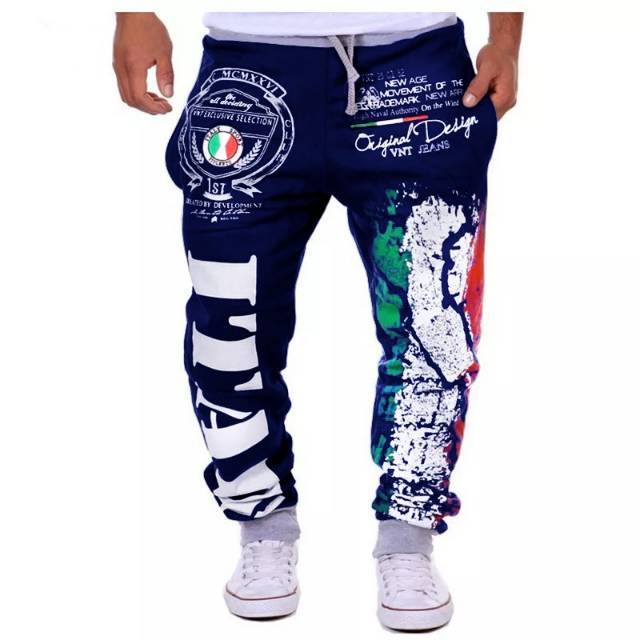 TOTOTAshop.Celana jogger pria ITALY,Bahan fleece tebal.motif sablon halus.Real pict