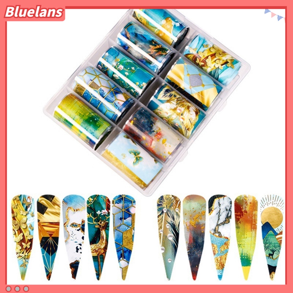 Bluelans 10 Rol / Kotak Stiker Kuku Motif Print Warna-Warni Bahan PVC Untuk Aksesoris Manicure Wanita