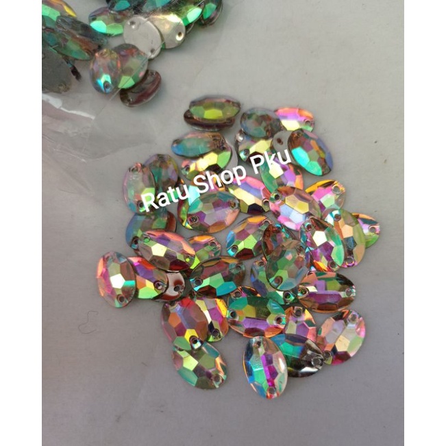 Payet Diamond Resin Putih Pelangi Oval 11 x 16