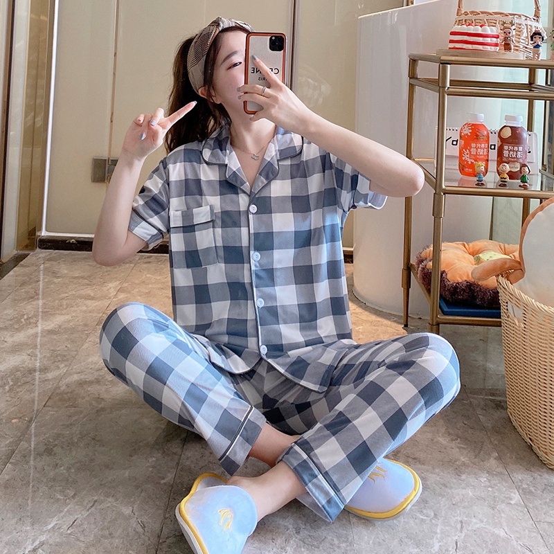 Piyama Baju Tidur Wanita Import Fashion Karakter CP Kerah Kemeja Lengan Pendek Celana Panjang-7422