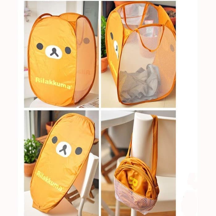 Keranjang Baju Lipat / Keranjang Baju / Keranjang Baju lipat Motif Karakter Jaring model rilakkuma kelinci monkey beruang gajah