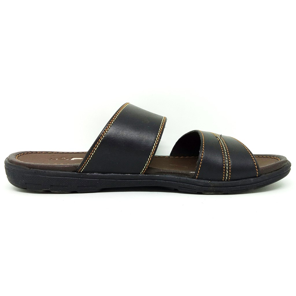 FIURI - Sandal Double Slip On Hitam - Sandal Pria Murah - Sandal Casual - Sandal Pria Kulit