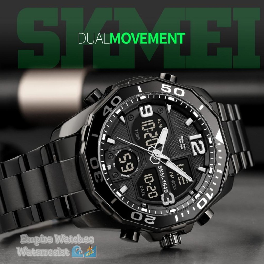 Jam Tangan  Skmei 1649 Pria Analog Digital Rantai Stainless Kualitas Original Waterproof