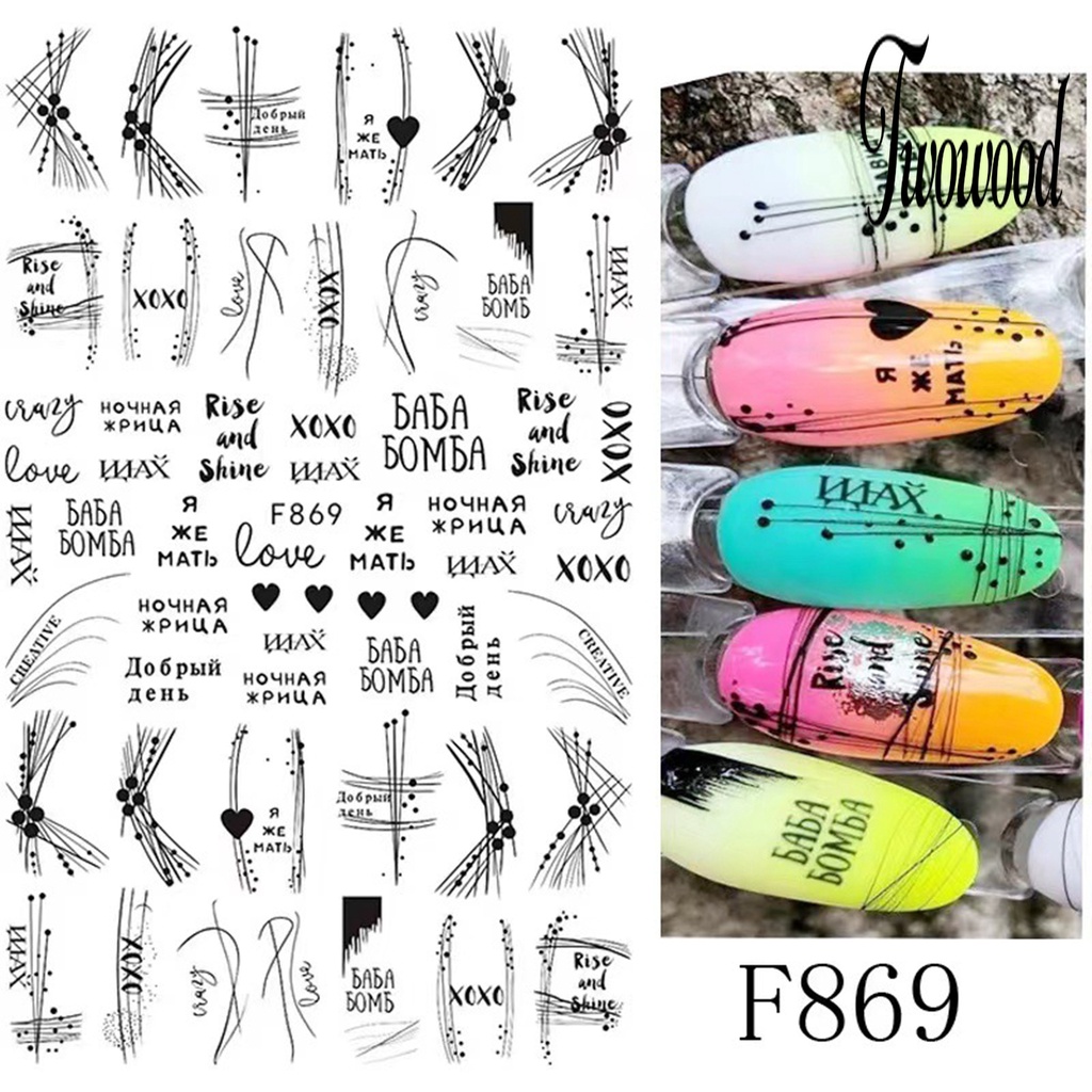 Twowood Stiker Kuku Motif Bunga / Kupu-Kupu Hitam Putih Untuk Nail Art / Manicure DIY Butterfly