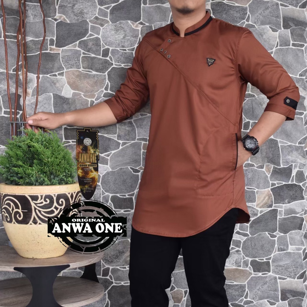 Baju Koko KURTA Pakistan TOYOBO WARNA MARUN Tangan Pendek 3/4 Super Premium Terbaru Qurta Pria Dewasa Irsyad Elzaura