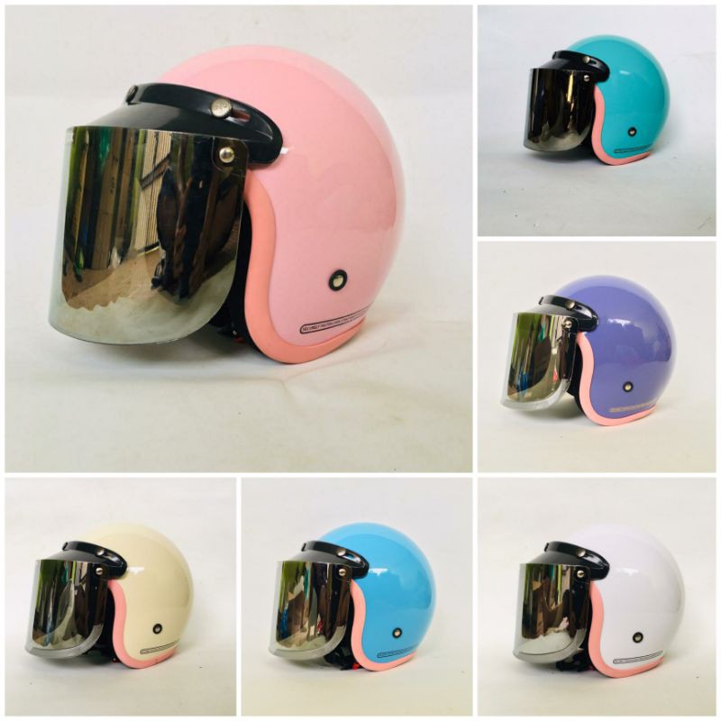 Helm Bogo Wanita Dewasa Warna Pastel Lilac Kaca Datar Silver