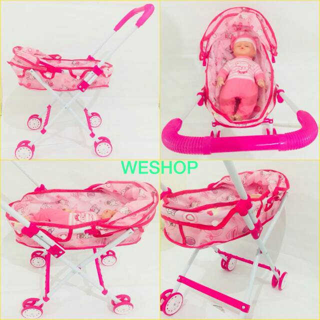Mainan Stroller Bayi Besi + Boneka Barbie / Trolley Baby / Dorongan Boneka