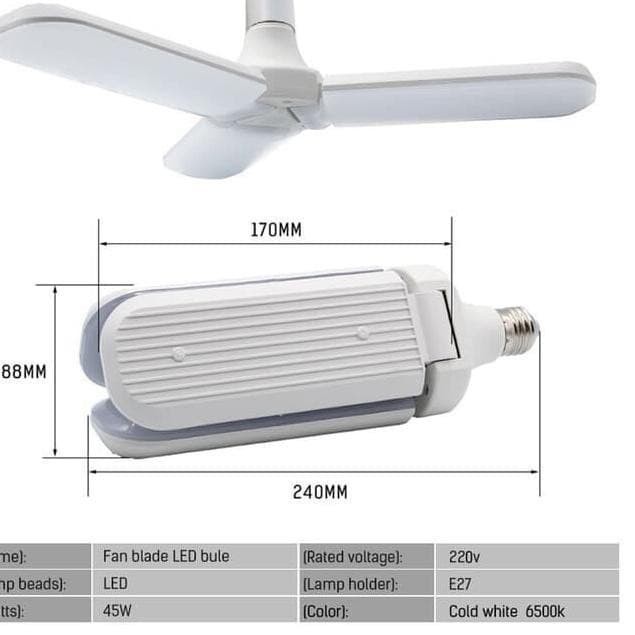 Lampu Bohlam LED E27 45w LED Super Terang Bentuk Kipas 3 Baling