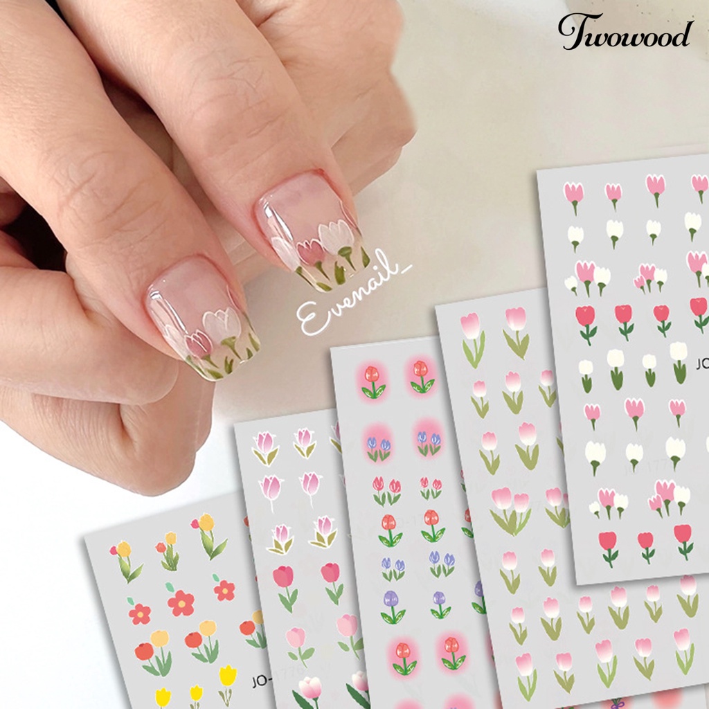 Twowood Stiker Kuku Motif Bunga Tulip Untuk Nail Art DIY