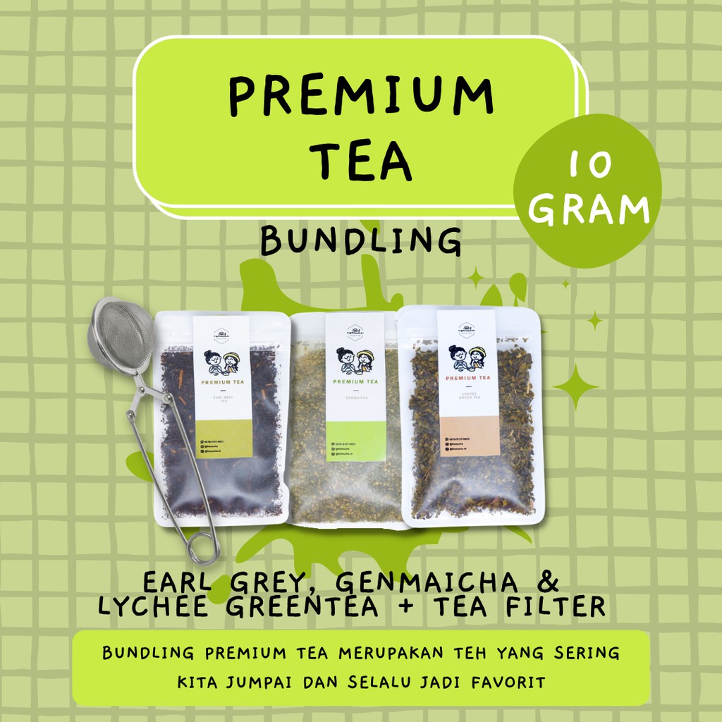 

BUNDLING PROMO Lychee Green Tea + Earl Grey + Genmaicha + Tea Filter / Saringan Teh