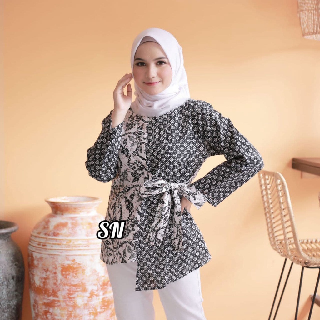Blus Batik Fashion Motif Unik Cantik Size Standar Jumbo Formal Seragam Baju Kantor Karyawan Busui 04