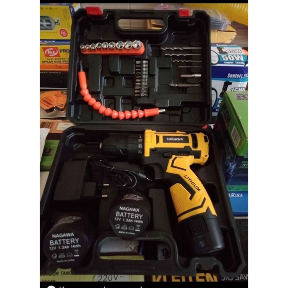Bor Baterai NAGAWA 12V NAGAWA Bor Cordless SET 12V