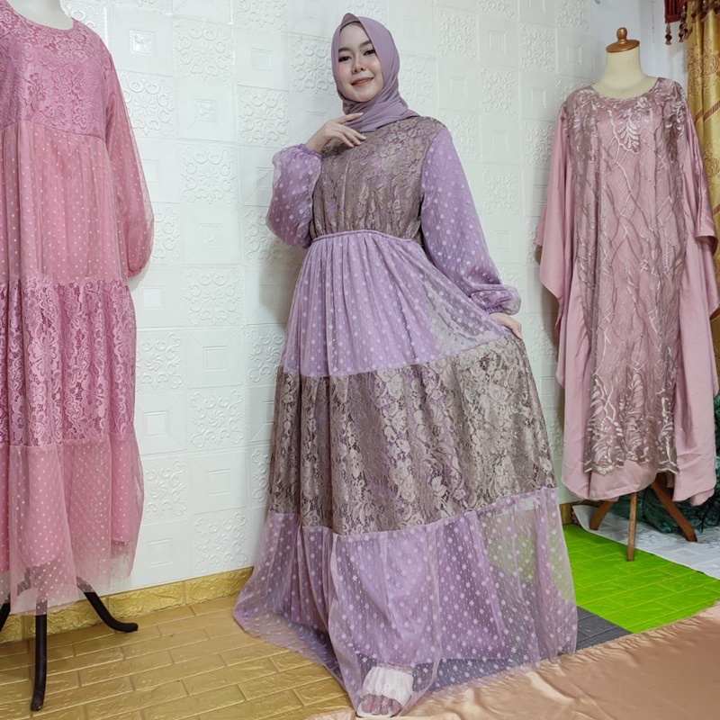 Nadhira dress,dress brukat tile,dress pesta,gaun pesta,gamis pesta