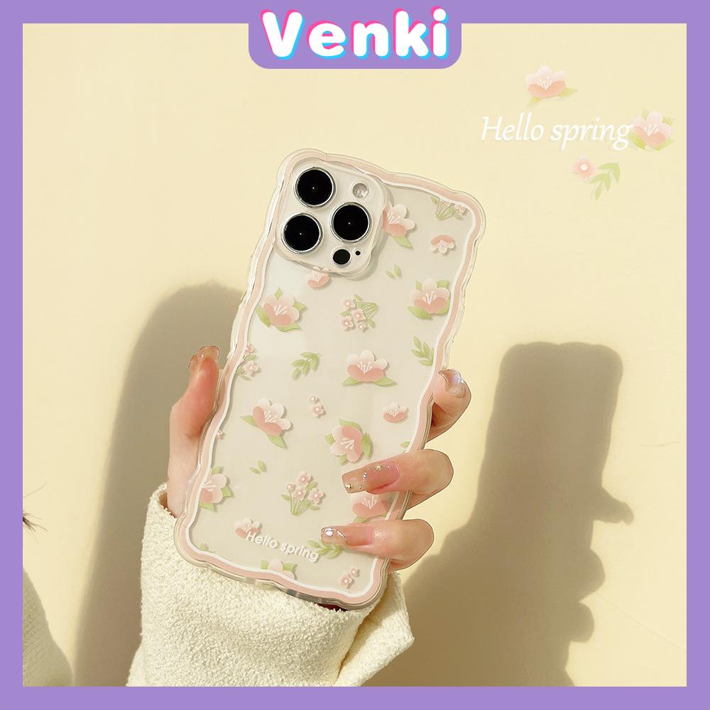 iPhone Case Silicone Soft Case Clear Case Wave Airbag Shockproof Camera Cover Protection Pink Flower Compatible For iPhone 11 iPhone 13 Pro Max iPhone 12 Pro Max iPhone 7 Plus xr