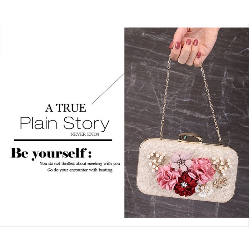 LAJOREE Flower Blink Clutch Tas Selempang Wanita Pesta Motif Bunga Mewah Elegan Clutch Kondangan Cantik Glitter