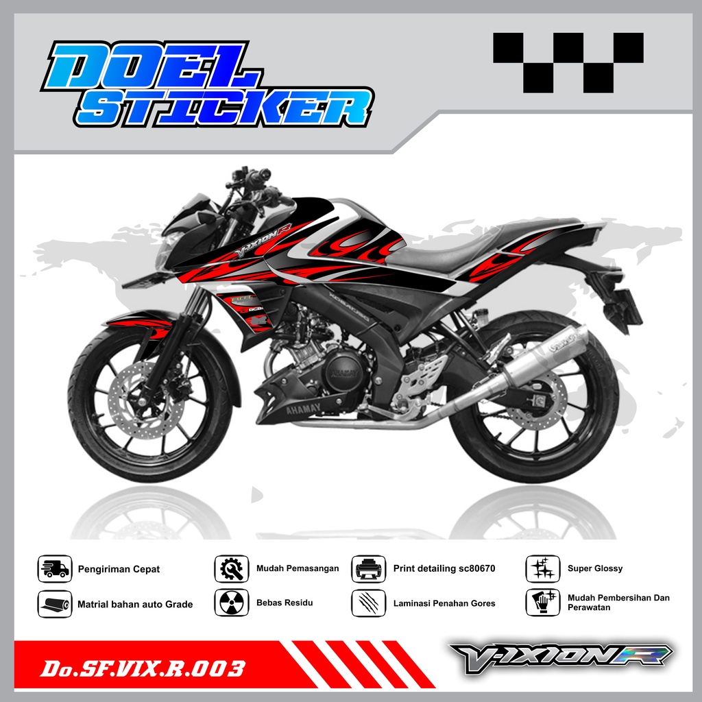 STICKER STRIPING VIXION R - STICKER STRIPING VIXION R ALL NEW 2017-2020 VARIASI HOLOGRAM/PELANGI , CROME DOEL 003