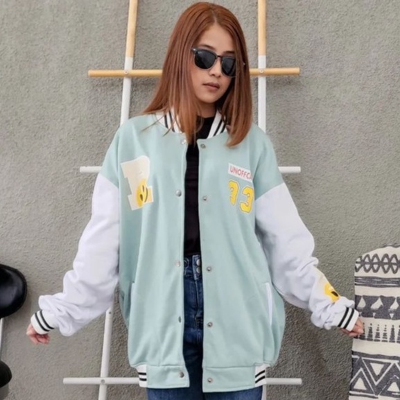 Jaket Terbaru Oversize Wanita R33 Baseball Bahan Pleece Korean Style