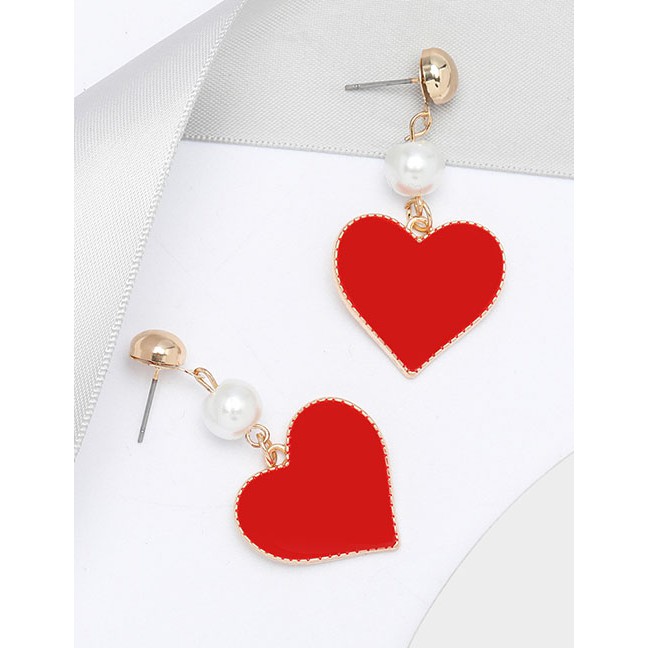 LRC Anting Tusuk Fashion Pearl Alloy Oil Drop Heart-shaped Earrings D92197