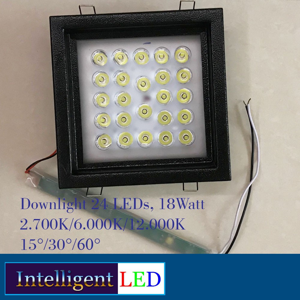 LED Downlight 24 LEDs 18W Square Black 2700K / 6000K / 12000K