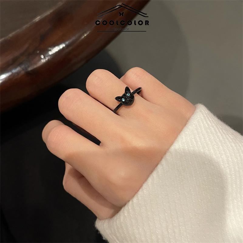 COD Cincin Kucing Hitam Wanita Trendi Desain Niche Cincin Jari Telunjuk Fashion Kepribadian Cincin- cl