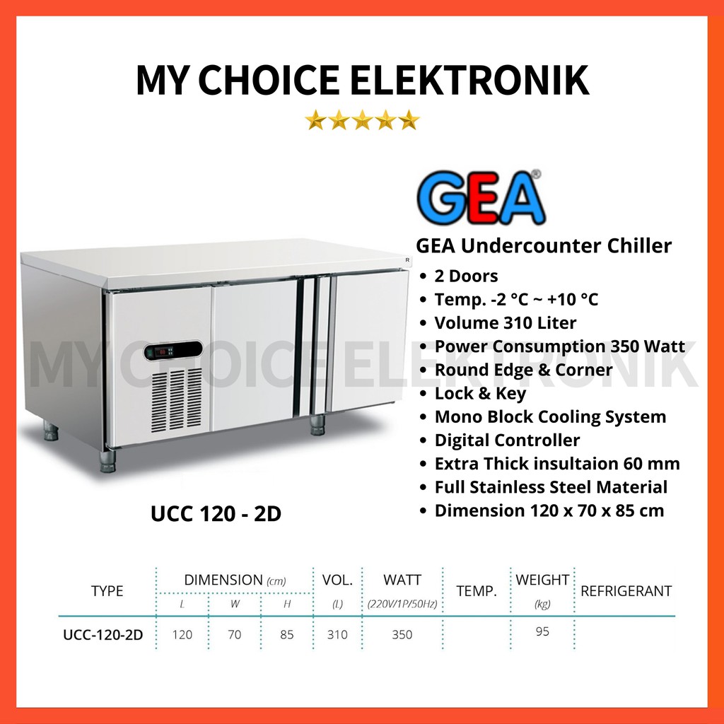 GEA S/S Under Counter Chiller UCC-120-2D Stainless Steel