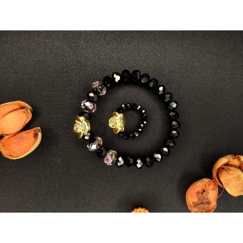 Gelang dan Cincin Manik Kristal Bunga