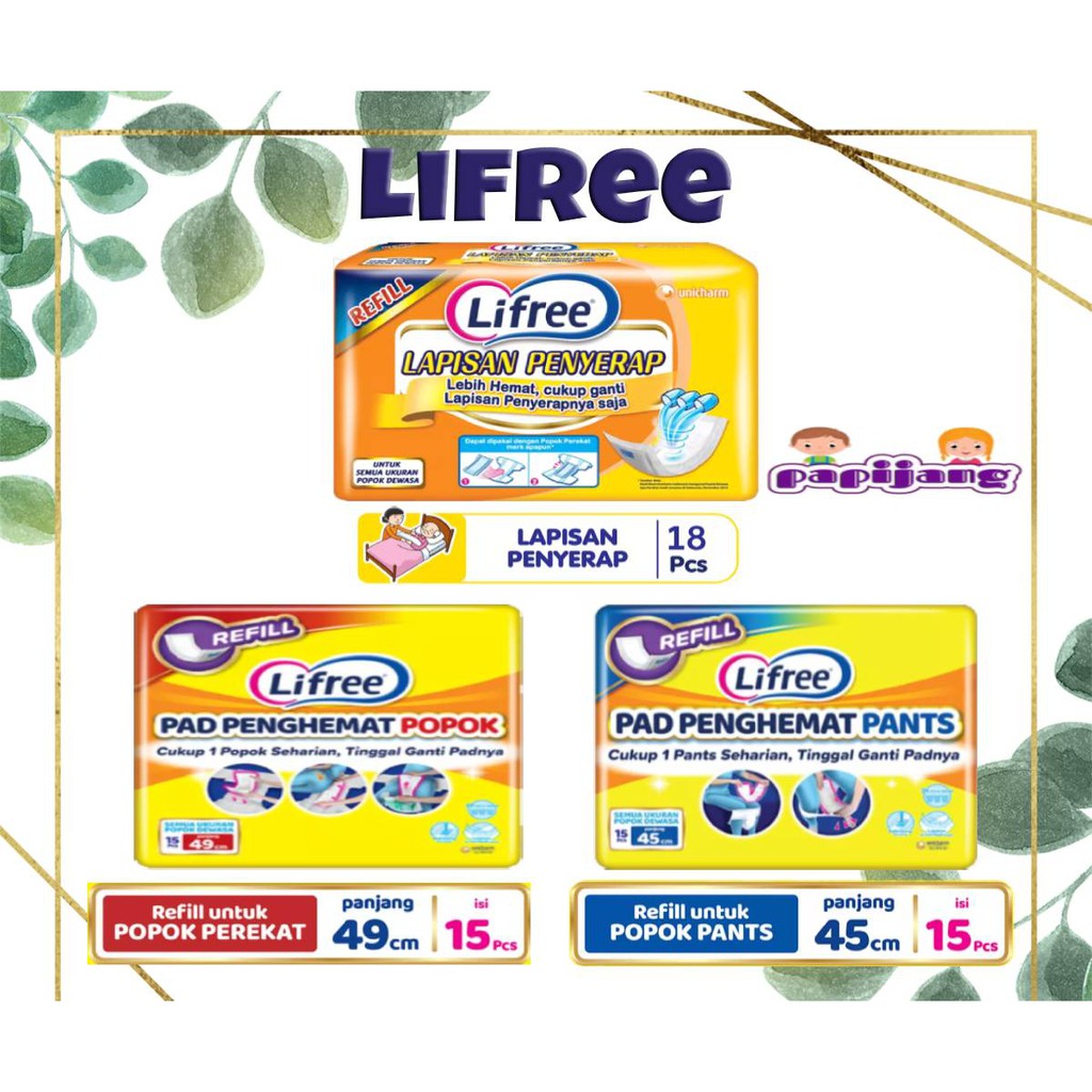 LIFREE PAD Penghemat Popok Perekat 49 cm / Pad Pants 45 cm 15pcs