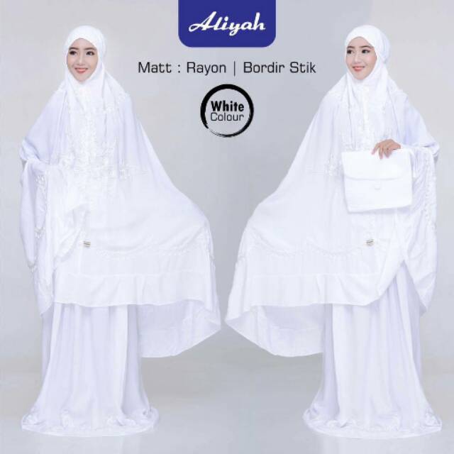 Mukena umroh putih polos jumbo rayon bordir stik
