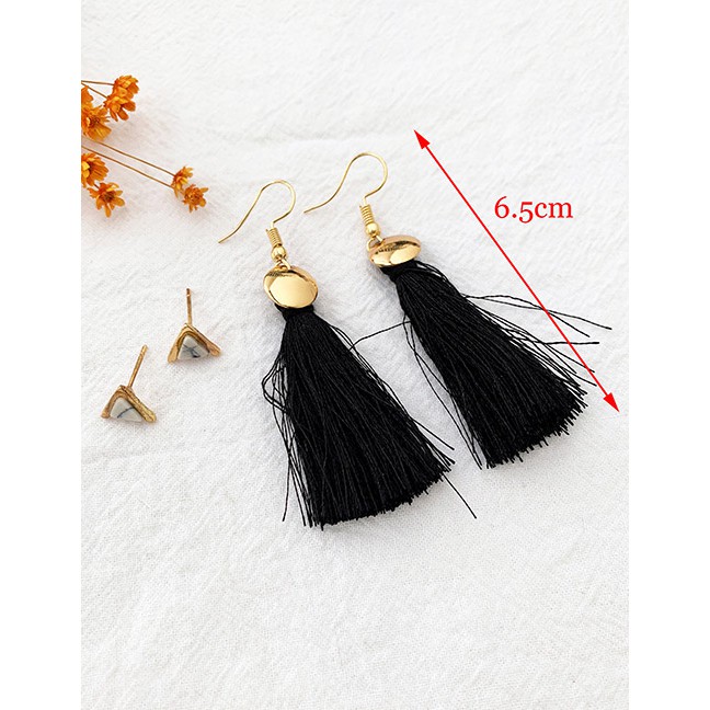 LRC Anting Set Fashion Gold Alloy Leaf Tassel Stud Earring Set F59122