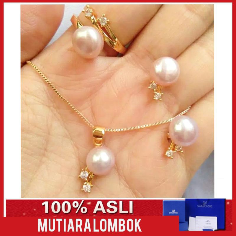 set perhiasan kalung cincin anting mutiara lombok asli kalung mutiara lombok jewellery pendant pearl