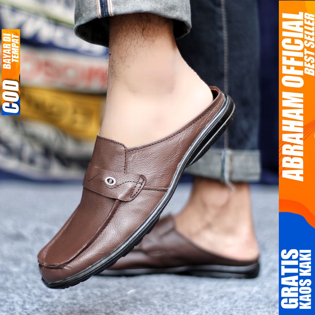 Sepatu Sandal Casual Kulit Asli Bustong Tutong Sendal Slop Original Murah Terbaru Kekinian