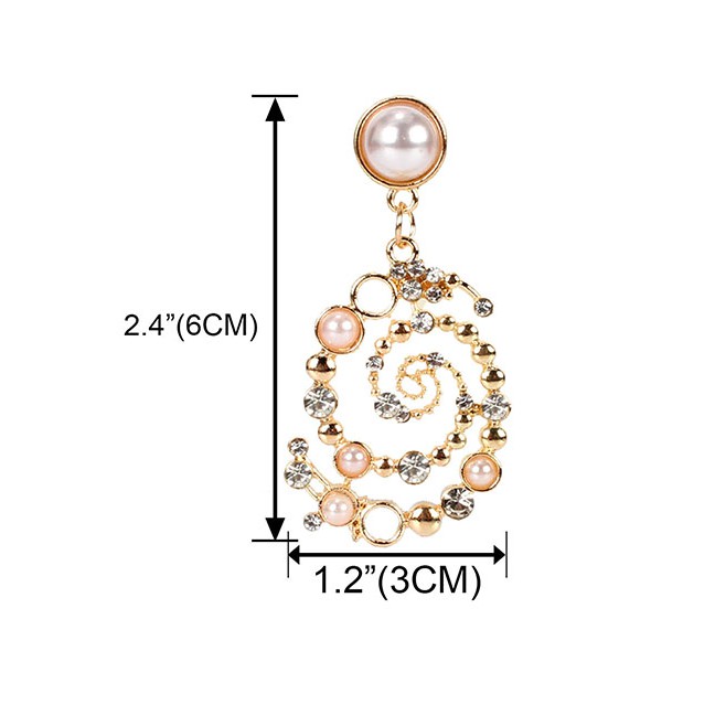 LRC Anting Tusuk Fashion Golden Alloy Diamond Pearl Spiral Earrings D71634
