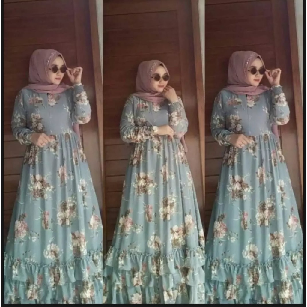 Motif kembang Umpak Terbaru//Maxy Gamis Syari Seruty Babydoll Modern//Seruty Rempel Motif Bunga Wani